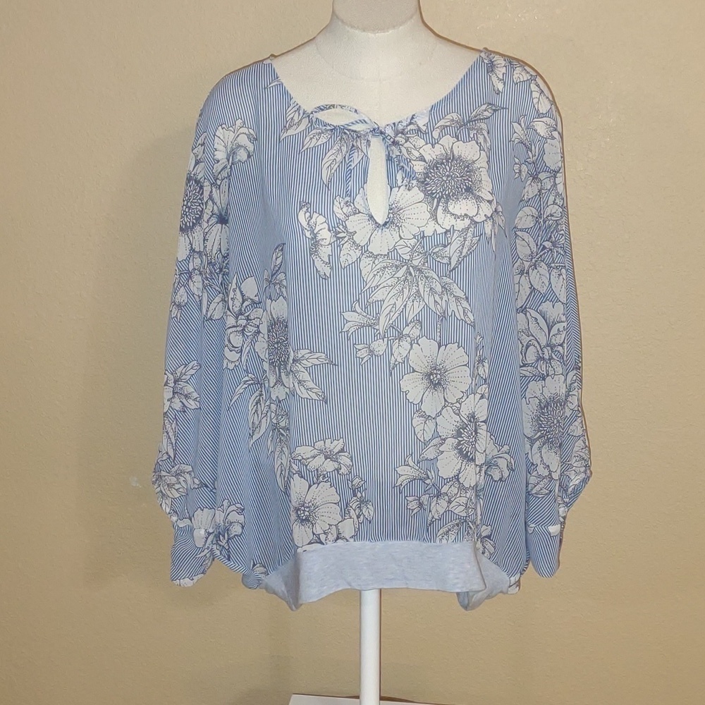 CAbi #5387 Sirena Floral Stripe Dolman Top Size Medium